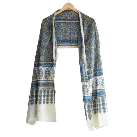 ISYVBH-B021 Ajrakh Dupatta Draped View | Traditional Natural Dye Block Print