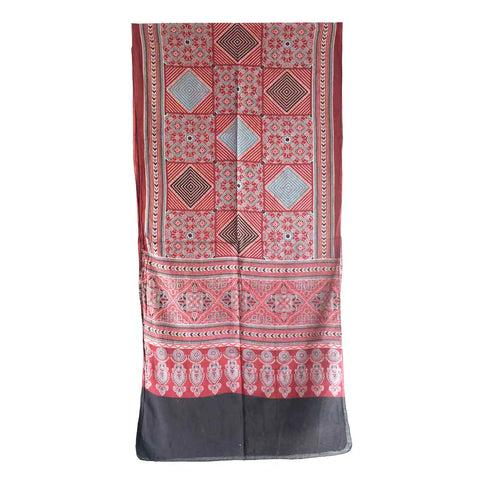 Ajrakh Hand Block Print Cotton Dupatta ISYVBH-B023 | Full Hanger View