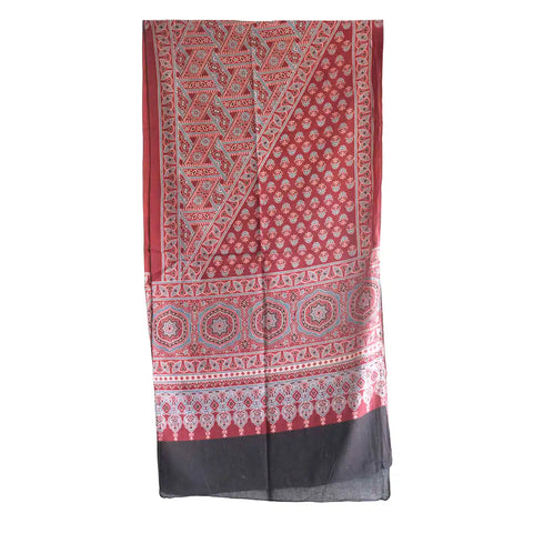 Ajrakh Hand Block Print Cotton Dupatta ISYVBH-B024 | Full Hanger View