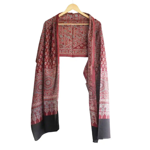 ISYVBH-B024 Ajrakh Dupatta Draped View | Traditional Natural Dye Block Print