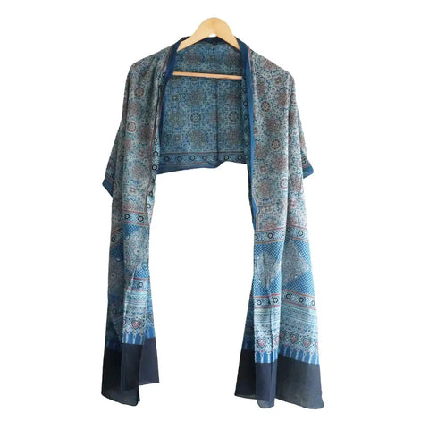 ISYVBH-B025 Ajrakh Dupatta Draped View | Traditional Natural Dye Block Print