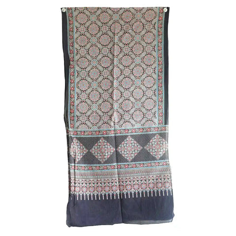Ajrakh Hand Block Print Cotton Dupatta ISYVBH-B026 | Full Hanger View