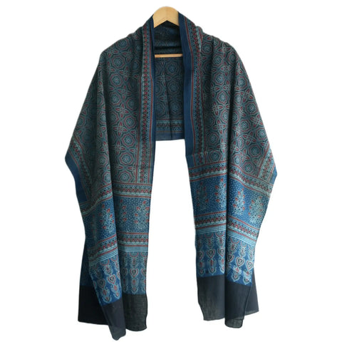 Ajrakh Hand Block Print Rayon Stole for Women | Ethnic Scarf | 210×55 cm – ISYVBH-B-02