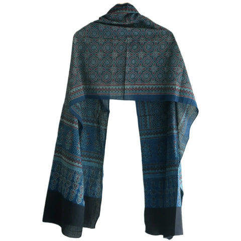Ajrakh Hand Block Print Rayon Stole for Women | Ethnic Scarf | 210×55 cm – ISYVBH-B-02