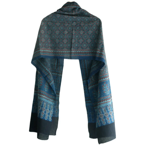 Ajrakh Hand Block Print Rayon Stole for Women | Ethnic Scarf | 210×55 cm – ISYVBH-B-02