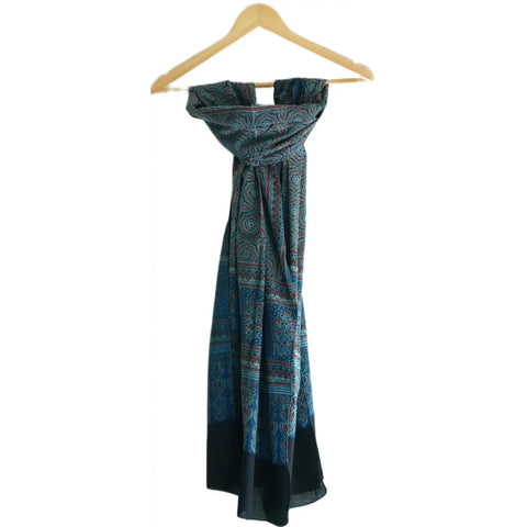 Ajrakh Hand Block Print Rayon Stole for Women | Ethnic Scarf | 210×55 cm – ISYVBH-B-02
