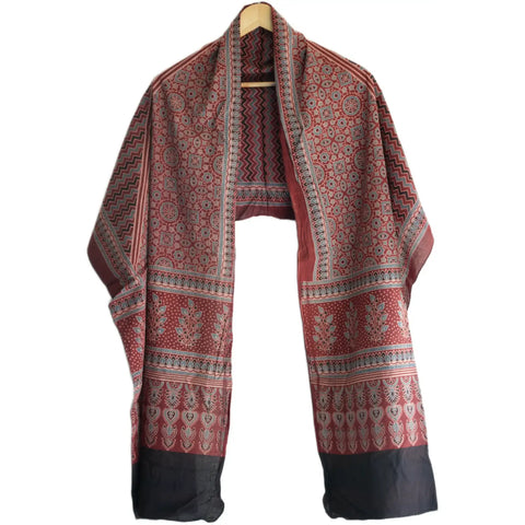 Ajrakh Hand Block Print Rayon Stole for Women | Ethnic Scarf | 210×55 cm – ISYVBH-B-03