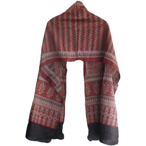 Ajrakh Hand Block Print Rayon Stole for Women | Ethnic Scarf | 210×55 cm – ISYVBH-B-03