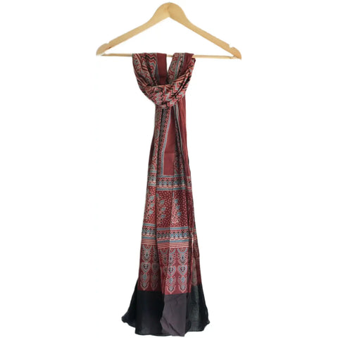 Ajrakh Hand Block Print Rayon Stole for Women | Ethnic Scarf | 210×55 cm – ISYVBH-B-03