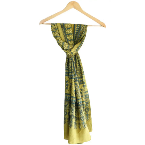 Ajrakh Hand Block Print Rayon Stole for Women | Ethnic Scarf | 210×55 cm – ISYVBH-B-04