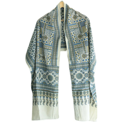 Ajrakh Hand Block Print Rayon Stole for Women | Ethnic Scarf | 210×55 cm – ISYVBH-B-05