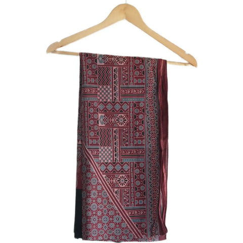 Ajrakh Hand Block Print Rayon Stole for Women | Ethnic Scarf | 210×55 cm – ISYVBH-B-07