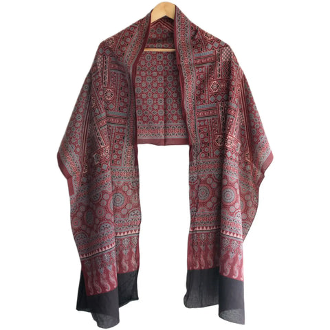 Ajrakh Hand Block Print Rayon Stole for Women | Ethnic Scarf | 210×55 cm – ISYVBH-B-07