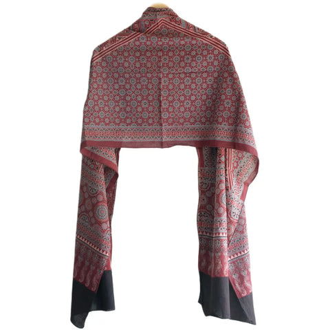 Ajrakh Hand Block Print Rayon Stole for Women | Ethnic Scarf | 210×55 cm – ISYVBH-B-07