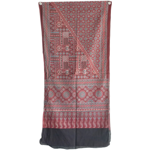 Ajrakh Hand Block Print Rayon Stole for Women | Ethnic Scarf | 210×55 cm – ISYVBH-B-07