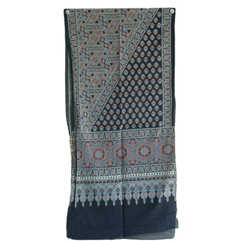 Ajrakh Hand Block Print Rayon Stole for Women | Ethnic Scarf | 210×55 cm – ISYVBH-B-11