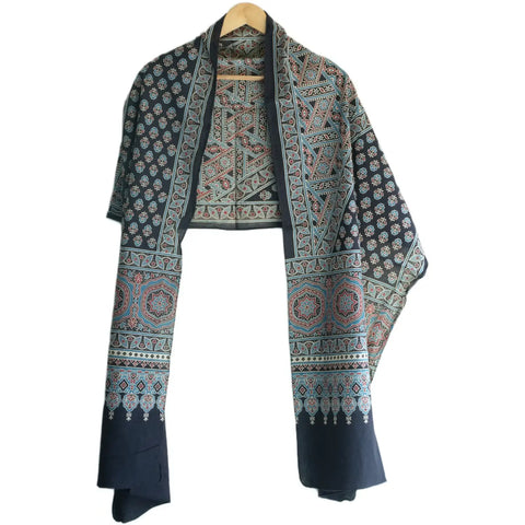 Ajrakh Hand Block Print Rayon Stole for Women | Ethnic Scarf | 210×55 cm – ISYVBH-B-11