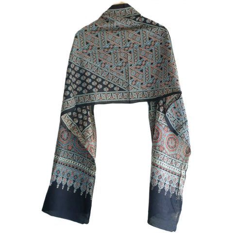 Ajrakh Hand Block Print Rayon Stole for Women | Ethnic Scarf | 210×55 cm – ISYVBH-B-11