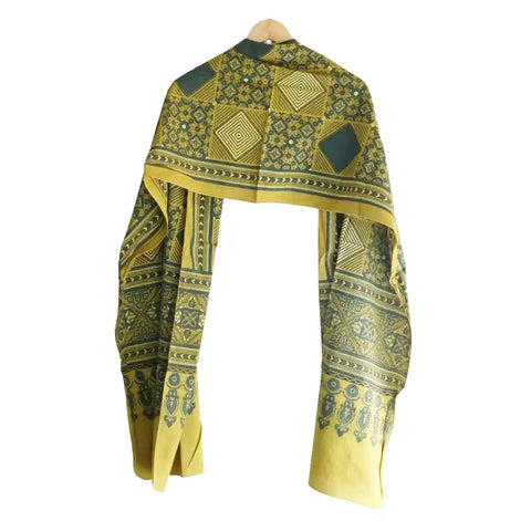 Ajrakh Hand Block Print Cotton Dupatta ISYVBH-B012 | Full Hanger View