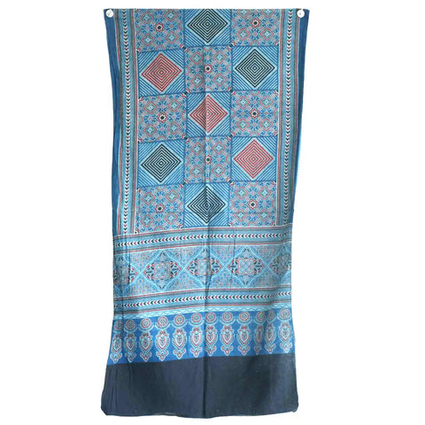 Ajrakh Hand Block Print Cotton Dupatta ISYVBH-B013 | Full Hanger View