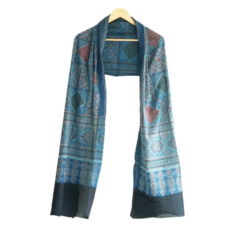 ISYVBH-B013 Ajrakh Dupatta Draped View | Traditional Natural Dye Block Print