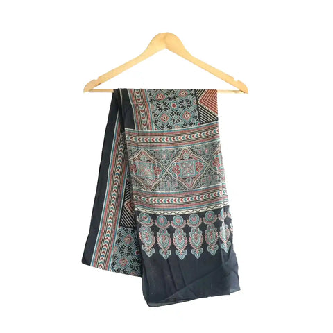 Ajrakh Hand Block Print Cotton Dupatta ISYVBH-B014 | Full Hanger View