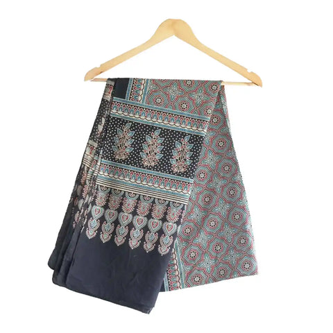 ISYVBH-B015 Ajrakh Dupatta Draped View | Traditional Natural Dye Block Print