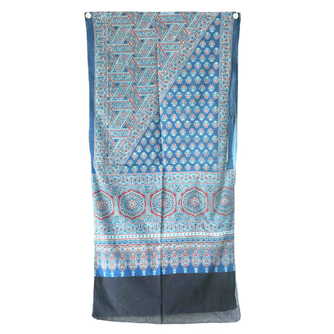 ISYVBH-B016 Ajrakh Dupatta Draped View | Traditional Natural Dye Block Print