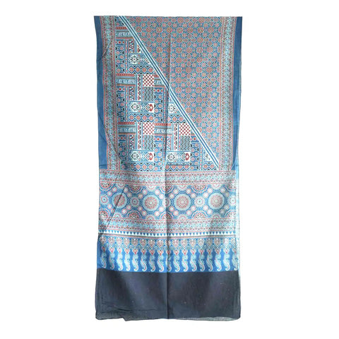 Ajrakh Hand Block Print Cotton Dupatta ISYVBH-B018 | Full Hanger View
