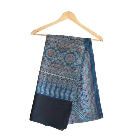 ISYVBH-B018 Ajrakh Dupatta Draped View | Traditional Natural Dye Block Print