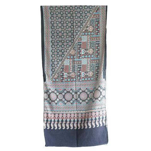Ajrakh Hand Block Print Cotton Dupatta ISYVBH-B019 | Full Hanger View