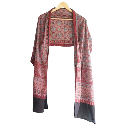 ISYVBH-B020 Ajrakh Dupatta Draped View | Traditional Natural Dye Block Print