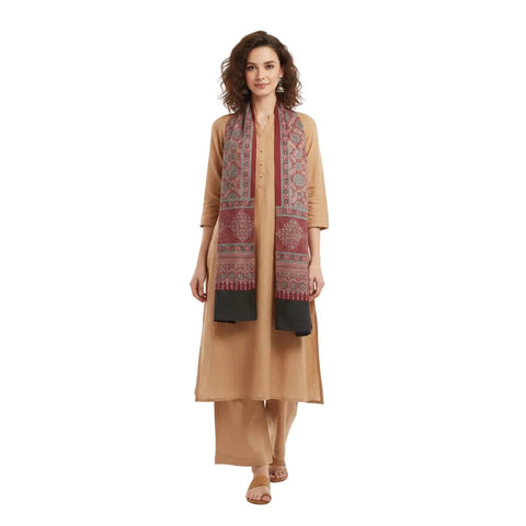 Pink Ajrakh Hand Block Print Rayon Stole | Traditional Geometric Print | 210×55 cm