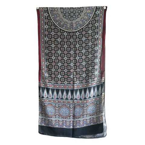 Ajrakh Hand Block Print Cotton Dupatta ISYVBH-C03 | Full Hanger View