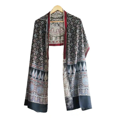 ISYVBH-C03 Ajrakh Dupatta Draped View | Traditional Natural Dye Block Print