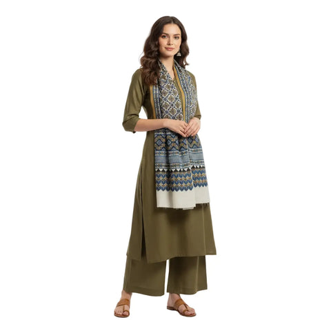 Black Ajrakh Hand Block Print Cotton Stole | Traditional Geometric Print | 220×55 cm