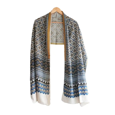 ISYVBH-C04 Ajrakh Dupatta Draped View | Traditional Natural Dye Block Print