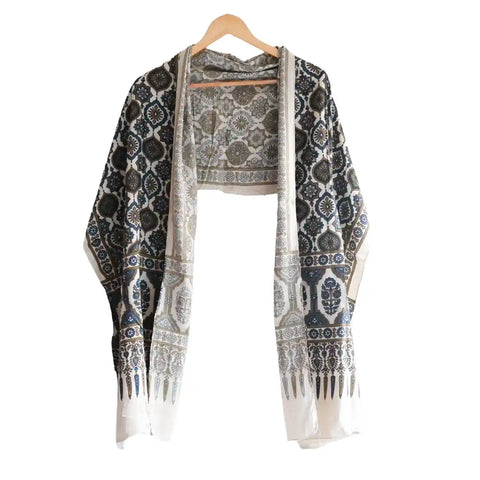 ISYVBH-C05 Ajrakh Dupatta Draped View | Traditional Natural Dye Block Print
