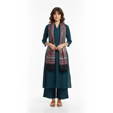 Maroon Multicolor Ajrakh Hand Block Print Cotton Stole | Traditional Geometric Print | 220×55 cm