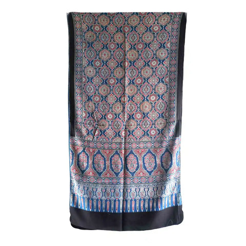 Ajrakh Hand Block Print Cotton Dupatta ISYVBH-C08 | Full Hanger View