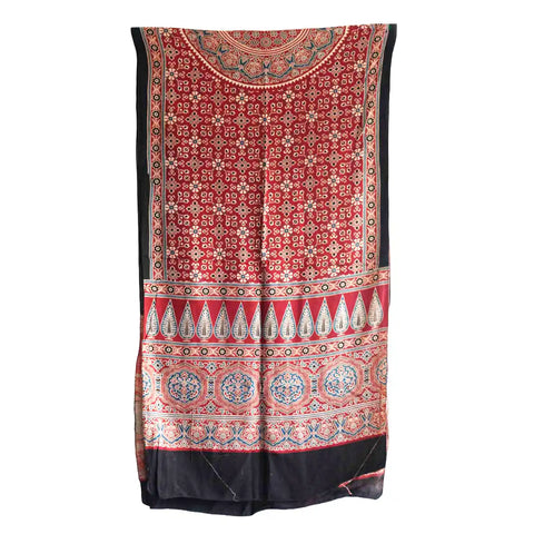 Ajrakh Hand Block Print Cotton Dupatta ISYVBH-C09 | Full Hanger View