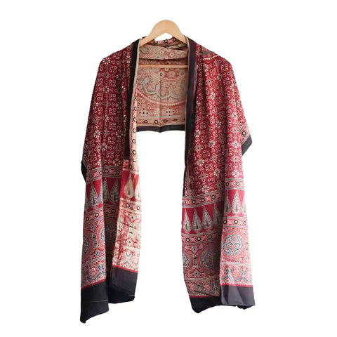 ISYVBH-C09 Ajrakh Dupatta Draped View | Traditional Natural Dye Block Print