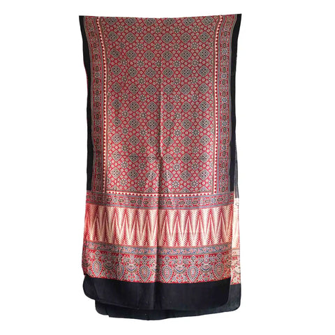 Ajrakh Hand Block Print Cotton Dupatta ISYVBH-C10 | Full Hanger View