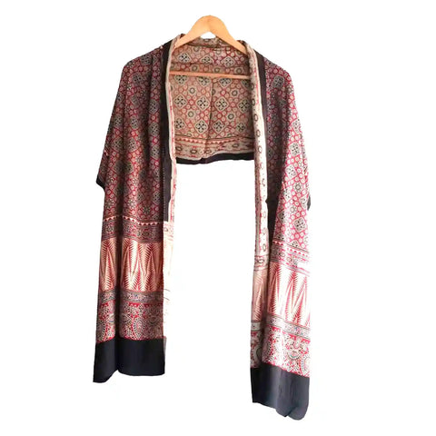 ISYVBH-C10 Ajrakh Dupatta Draped View | Traditional Natural Dye Block Print