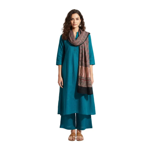 Maroon & Cream Ajrakh Hand Block Print Cotton Stole | Traditional Geometric Print | 220×55 cm
