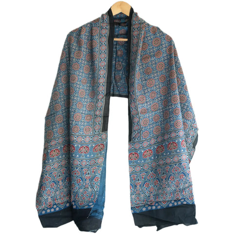 Ajrakh Hand Block Print Cotton Stole for Women | Ethnic Scarf | 220×55 cm – ISYVBH-C-11