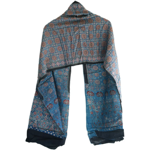 Ajrakh Hand Block Print Cotton Stole for Women | Ethnic Scarf | 220×55 cm – ISYVBH-C-11