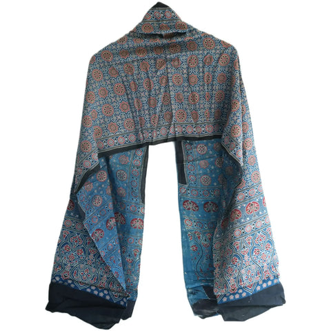 Ajrakh Hand Block Print Cotton Stole for Women | Ethnic Scarf | 220×55 cm – ISYVBH-C-11