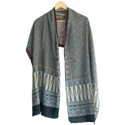 Ajrakh Hand Block Print Cotton Stole for Women | Ethnic Scarf | 220×55 cm – ISYVBH-C-12