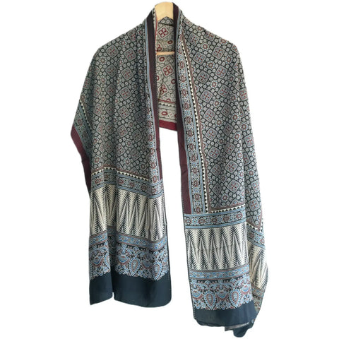 Ajrakh Hand Block Print Cotton Stole for Women | Ethnic Scarf | 220×55 cm – ISYVBH-C-12